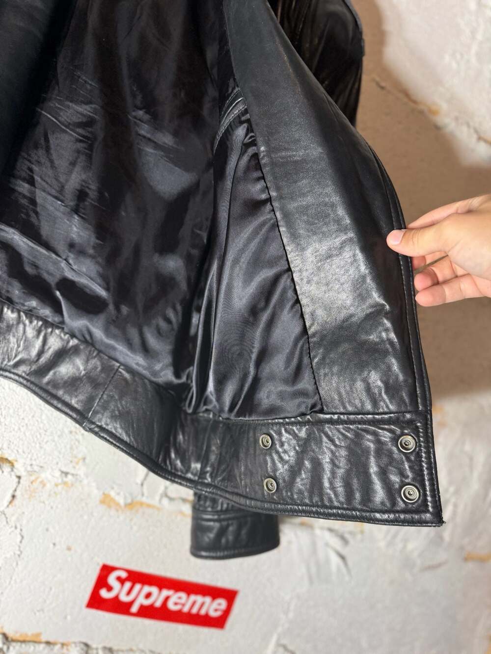 Andrew Marc Vintage Black Leather Jacket with Snap Waist and Epaulettes - Picture 6 of 15